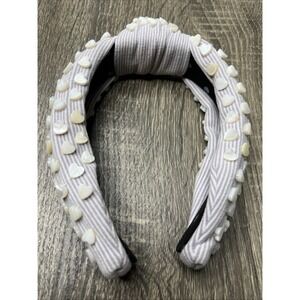Lele Sadoughi Lavender Seersucker Mother of Pearl Heart Headband Authentic Rare!